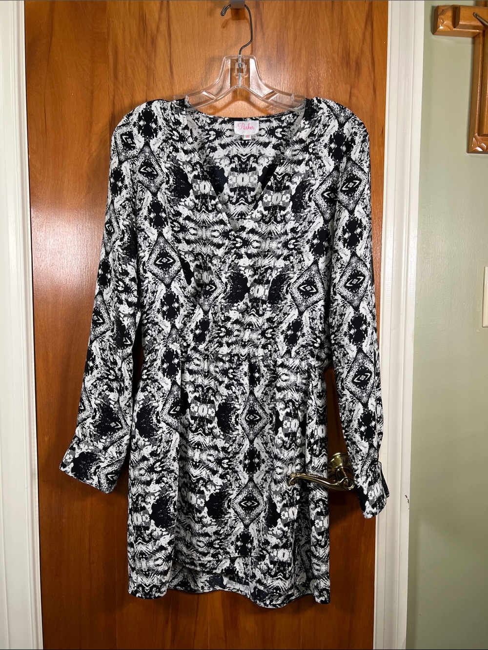 Parker Black & White Printed Long Sleeve Tunic Dress